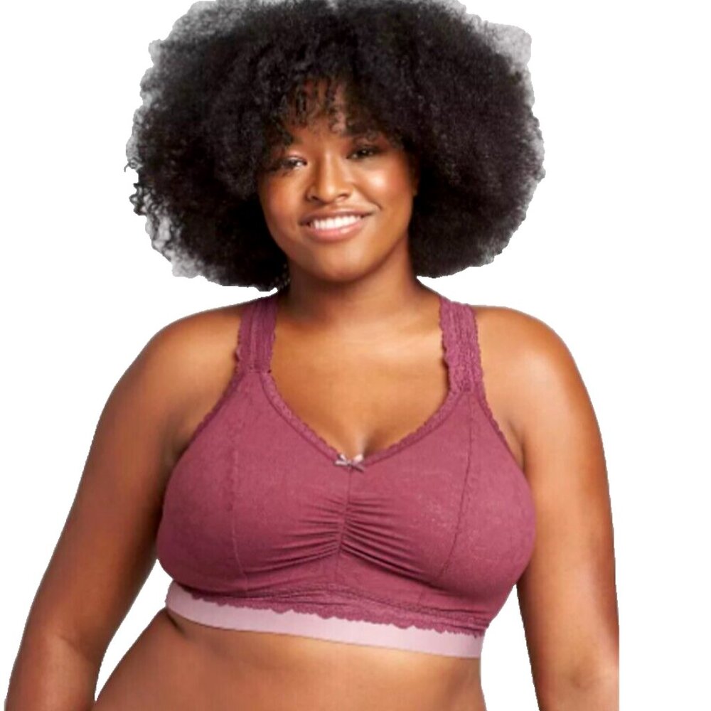 Cacique Lane Bryant Bralette Stretch Lace Maroon Red 18 20 2X No Wire T Back